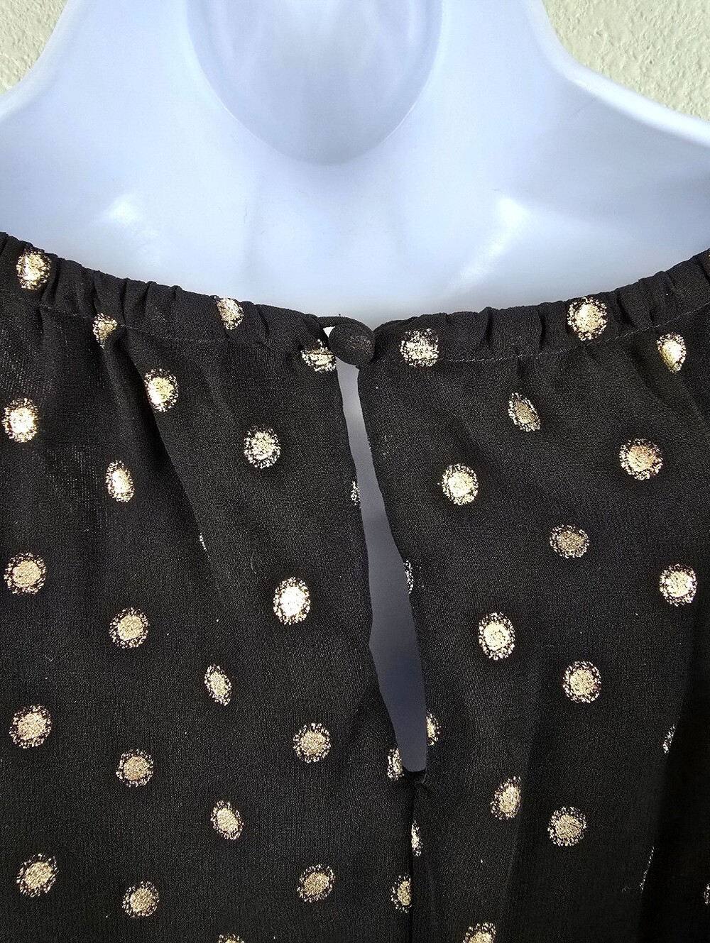 White House Black Market Black & Gold Metallic Polka Dot Embellished Blouse - S - Picture 13 of 16